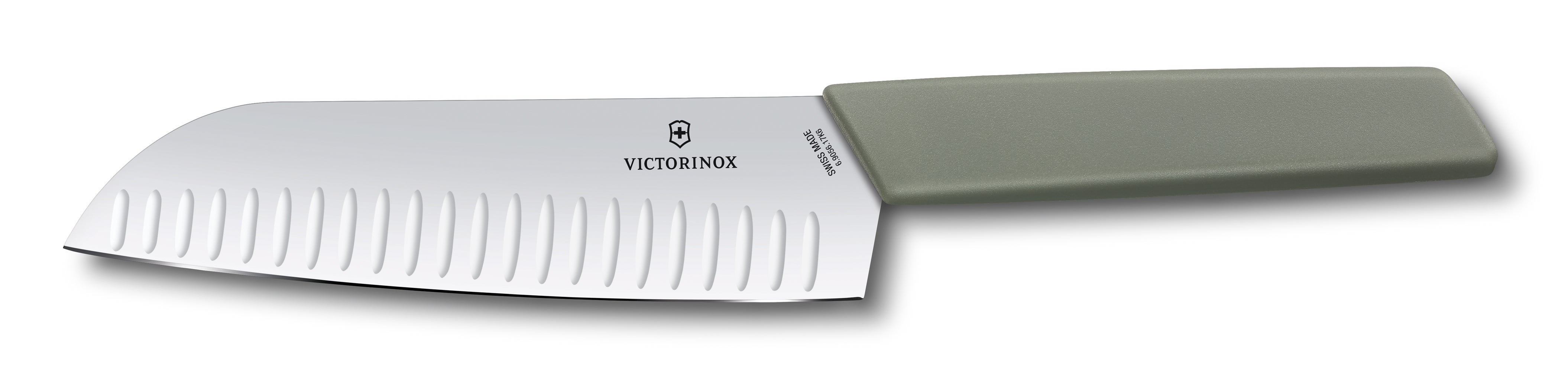 Santoku Knife, fluted edge, 17 cm olive-green