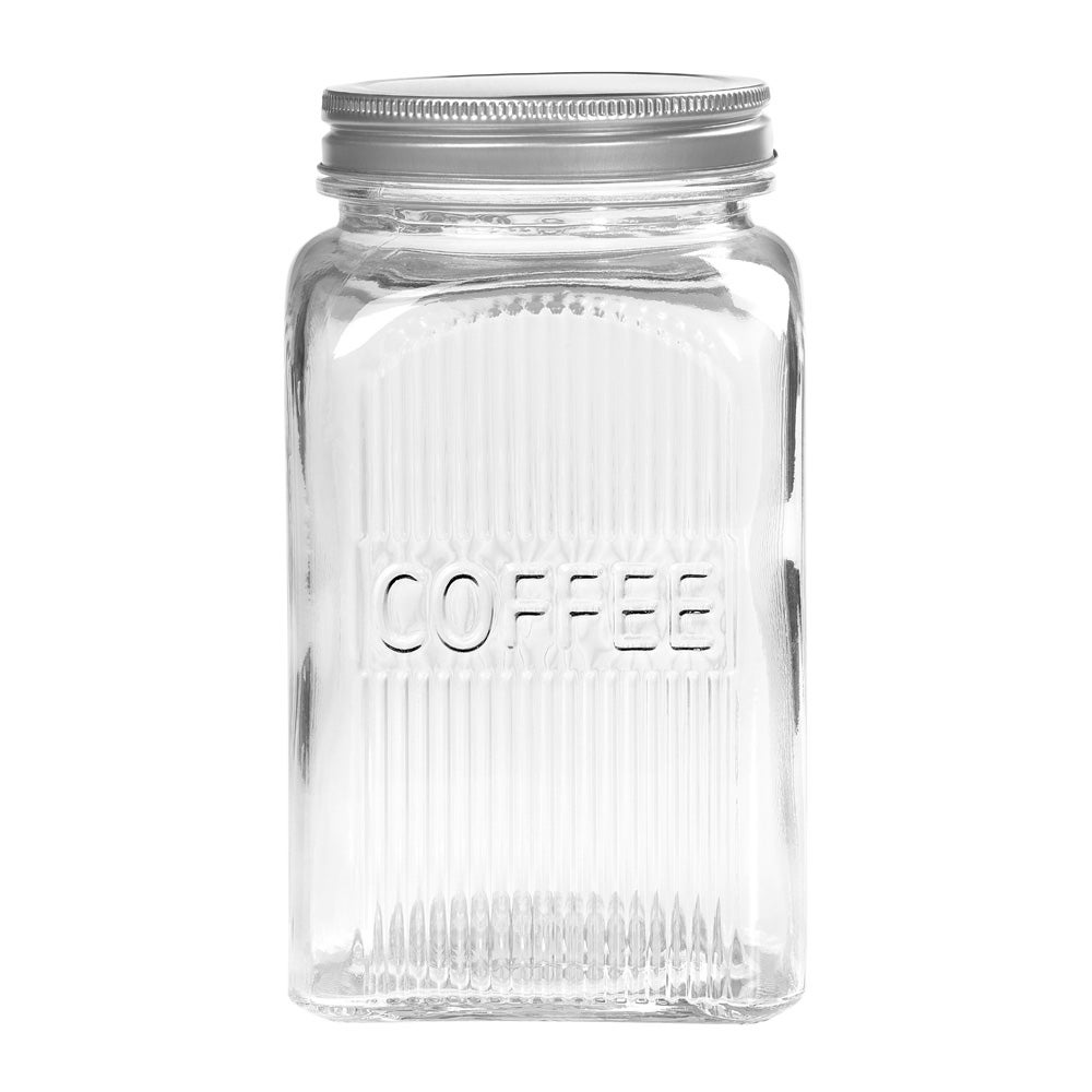 Ribbed glass Canisters with screw top tin lids 1,2
