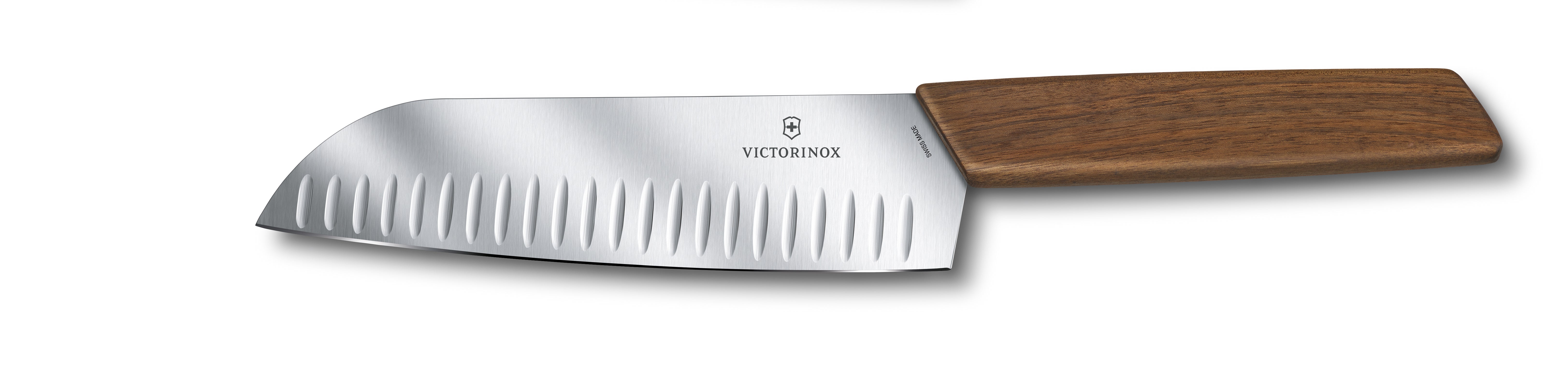 Swiss Modern Santoku Knife, 17 cm, walnut wood,