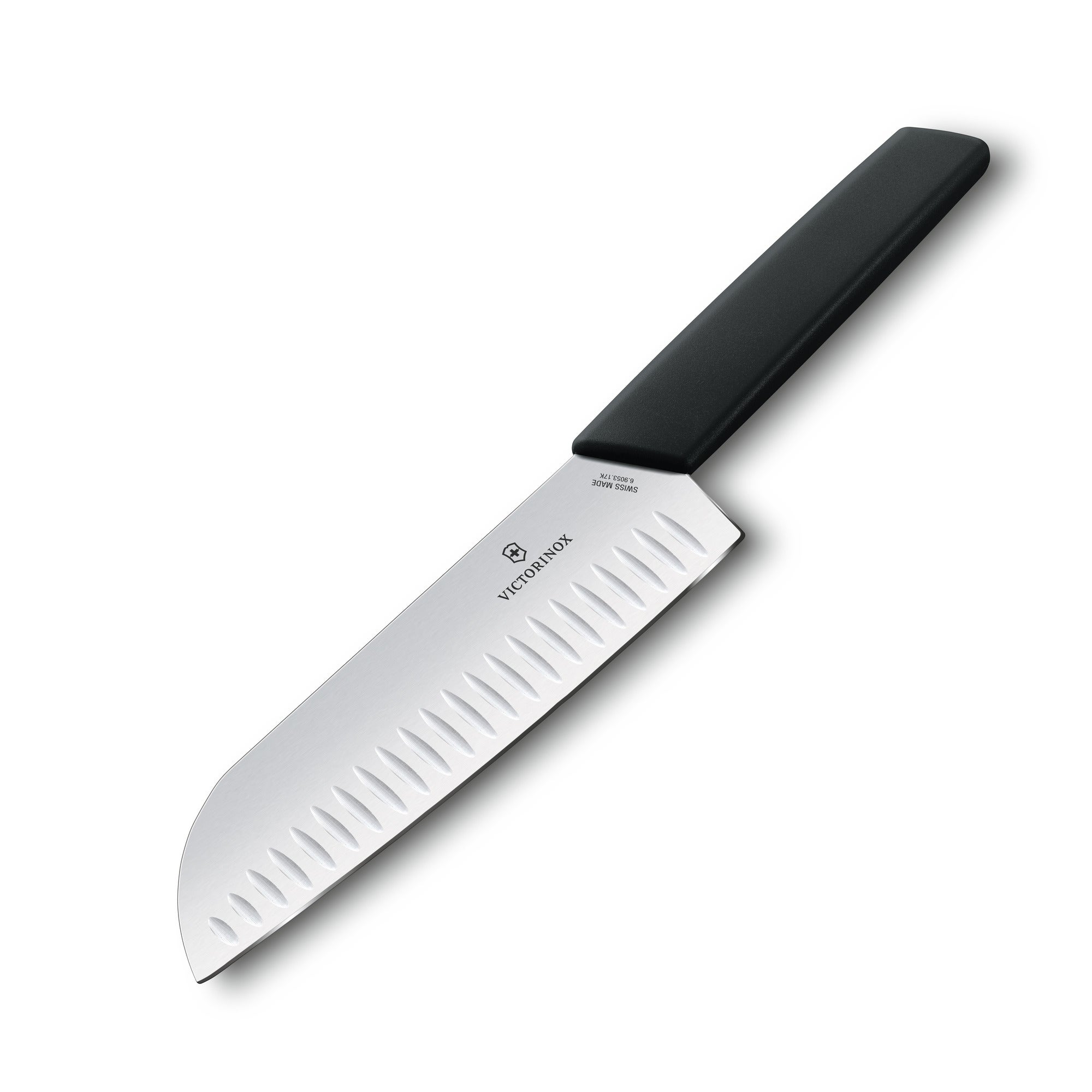 Santoku Knife, fluted edge, 17 cm black