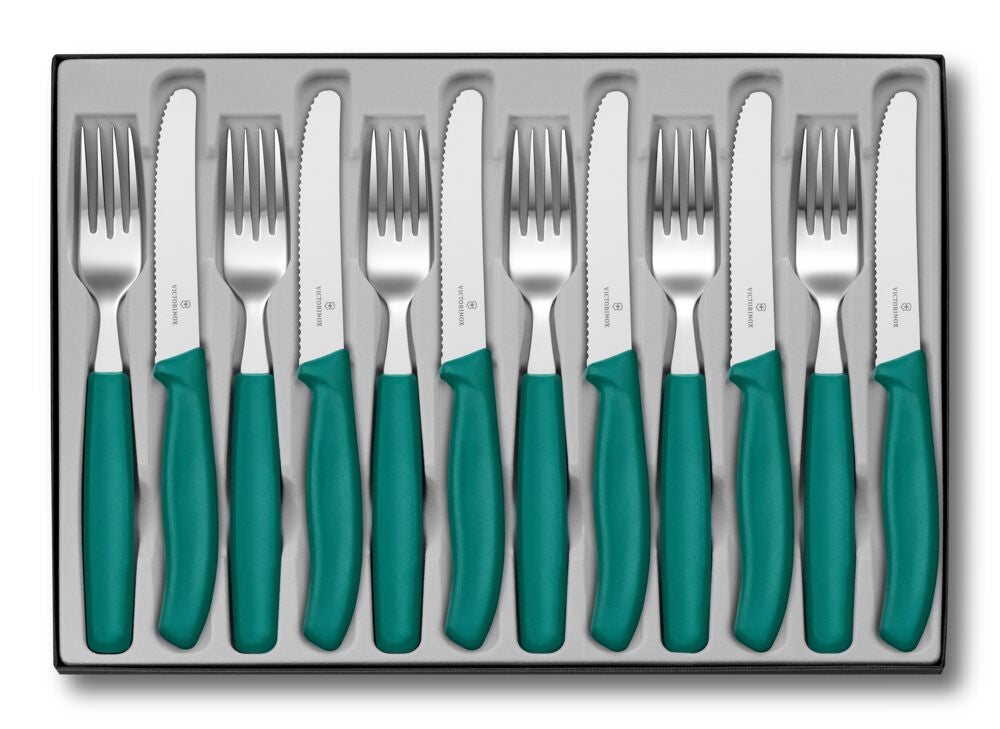 Classic, table set (tomato knife),12pcs,wavy, gree
