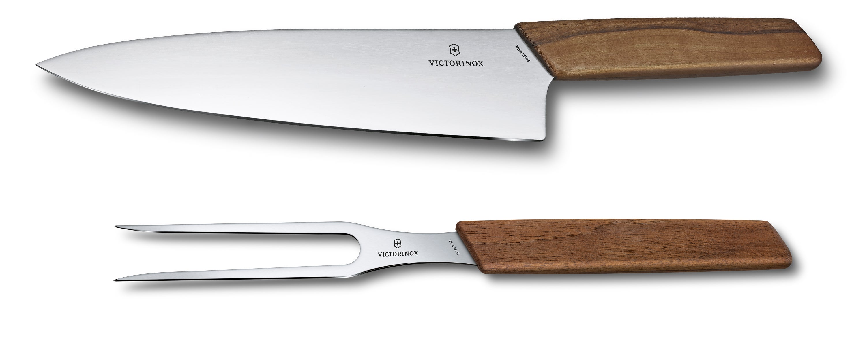 Swiss Modern Carving Set, 2 pieces walnut wood,