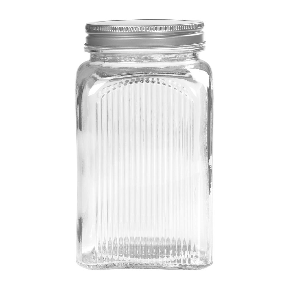 Ribbed glass storage with screw top tin lids 1,25l